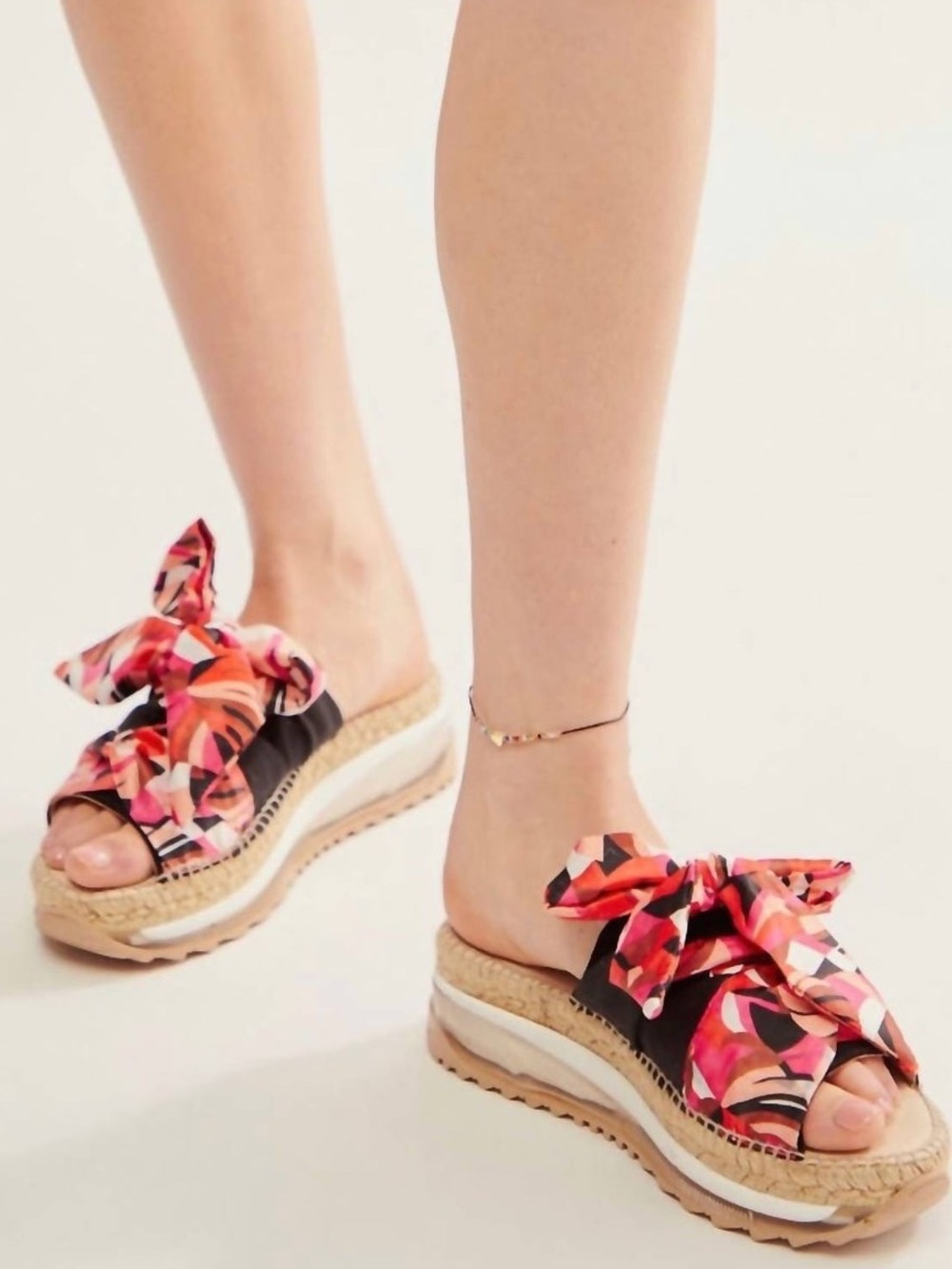 Women FREE PEOPLE Boho chic sporty platform colorful ribbon espadrille sandals 8